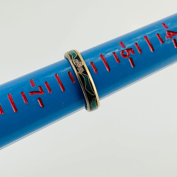 Vintage Black Cloisonne Enamel Ring with Pink Flowers & Green Leaves - Picture 9 of 9